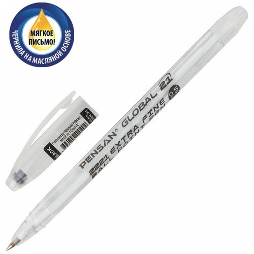 Ручка шариковая масляная PENSAN 'Global-21', черная, корпус прозрачный, узел 0,5 мм, линия письма 0,3 мм, 2221 Комплект - 24 шт.