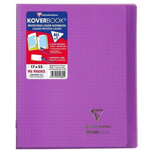 Бизнес-тетрадь 48л, 170*220мм, клетка Clairefontaine 'Koverbook', пластик. обложка, фиолетовая, 90г/м2