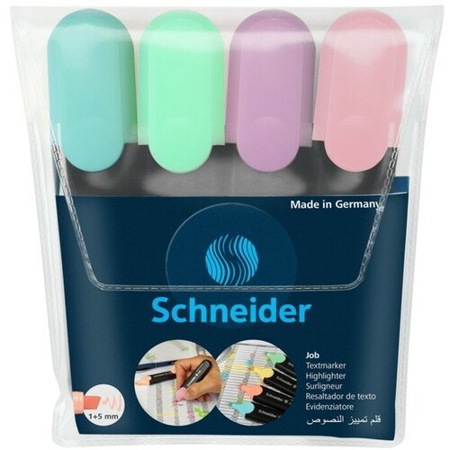 Schneider Набор маркеров-текстовыделителей 4 цвета 1-5 мм Schneider Job, пастельные тона, в прозрачном чехле