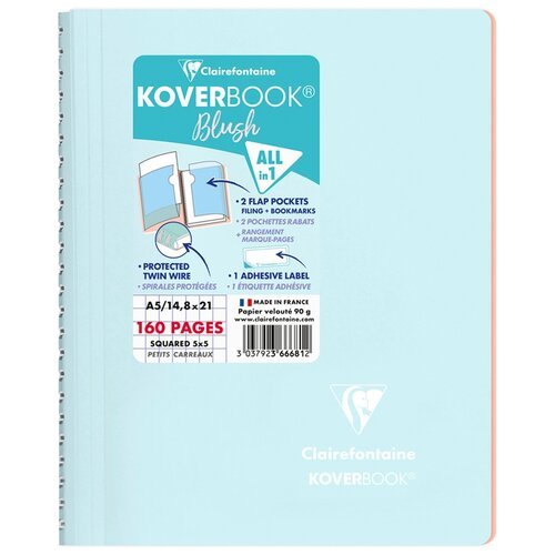 Clairefontaine Тетрадь Koverbook Blush 366681C, клетка, 80 л., голубой