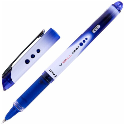 Ручка-роллер с грипом PILOT 'V-Ball Grip', синяя, корпус с печатью, узел 0,5 мм, линия письма 0,3 мм, BLN-VBG-5 Комплект - 12 шт.