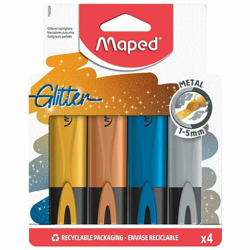 Набор текстовыделителей с блестками MAPED 'FLUO PEP'S Glitter' 4 шт, ассорти, линия 1-5 мм, 742000, 152503