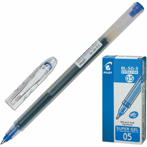 Ручка гелевая PILOT Super Gel, синяя, корпус прозрачный, узел 0,5мм, линия 0,3мм, BL-SG-5, - Комплект 10 шт.(компл.)