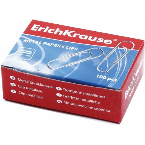 Скрепки ERICH KRAUSE, 28 мм, оцинкованные, 100 штук, в картонной коробке, 7855