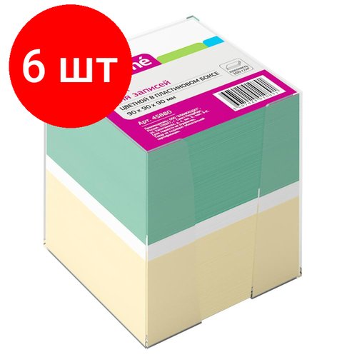 Комплект 6 штук, Блок для записей в подставке ATTACHE в стакане 9х9х9 цветной блок 80 г