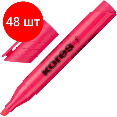 Комплект 48 штук, Маркер текстовыделитель KORES 1-5 мм розовый 36002