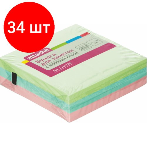 Комплект 34 штук, Стикеры Attache куб 76х76, пастель 3 цвета 300 л