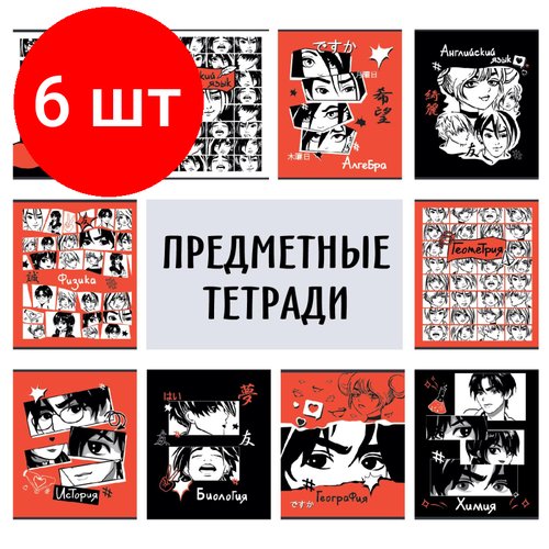 Комплект 6 наб, Тетрадь предметная набор №1 School Аниме 48л А5 офсет 65г/м2 10 предметов