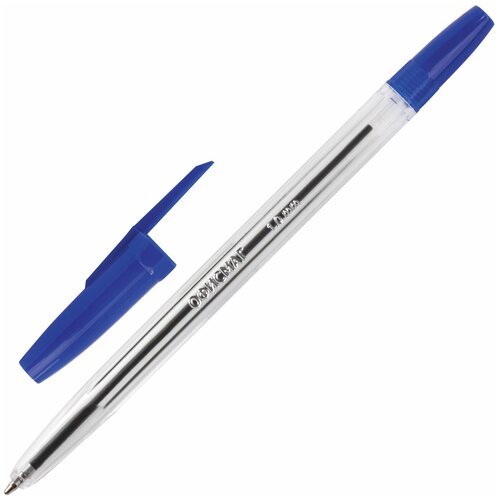 Ручка шариковая офисмаг 'Line', синяя, корпус прозрачный, узел 1 мм, линия письма 0,5 мм, 141878 В комплекте: 100шт.