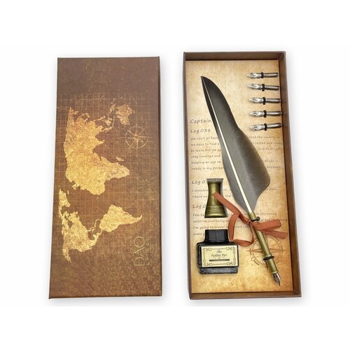 Перьевая ручка перо, подарочный набор для каллиграфии, черные чернила, (серая)