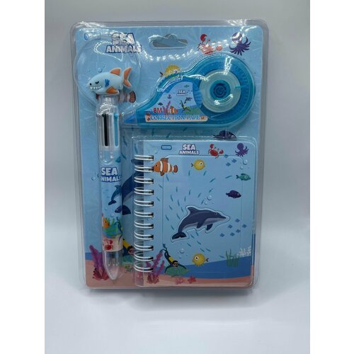 Канцелярский набор 'Морские животные', блокнот с многоцветной ручкой, корректор/подарок