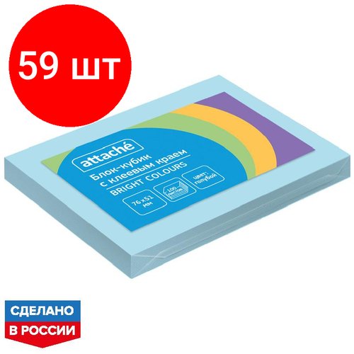 Комплект 59 штук, Стикеры ATTACHE Bright colours с клеев. краем 76х51 голубой 100л