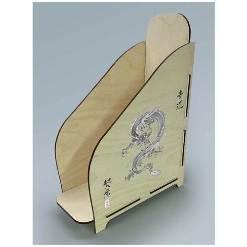 Органайзер лоток, подставка для бумаги, документов деревянная с цветным принтом 1 отделение азия япония дракон змей - 95