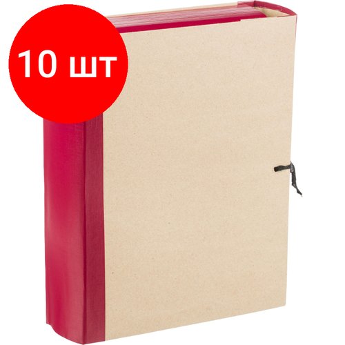 Комплект 10 штук, Папка архивная Attache Economy 80мм крафт/бумвинил 4 завязки, бордовая