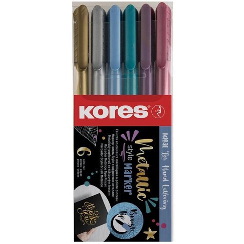 Маркер кисть Kores MetallicStyle 6 цветов металлик в прозр пласт кор 21461, 1 шт.