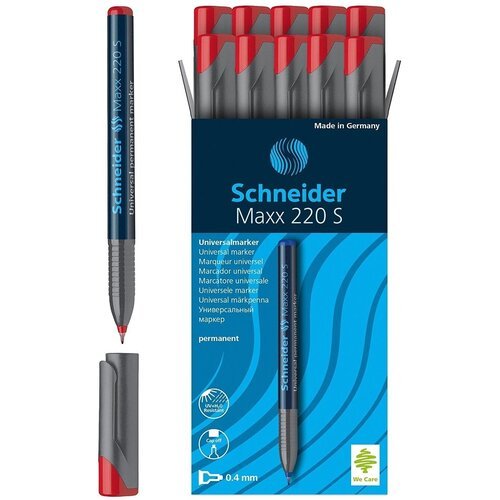 Маркер перманентный Schneider 'Maxx 220 S' красный, пулевидный, 0,4мм, 10 шт. в упаковке