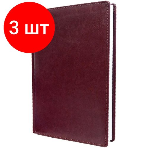 Комплект 3 штук, Ежедневник недатированный бордо, А5, 148x218, 352стр, Agenda