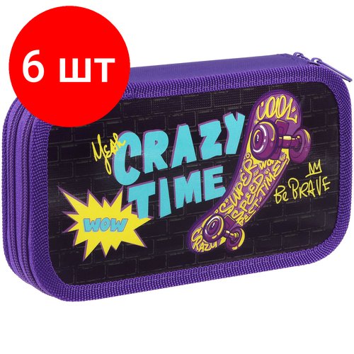 Комплект 6 шт, Пенал 2 отделения, 190*105 ArtSpace 'Crazy time', ламинированный картон