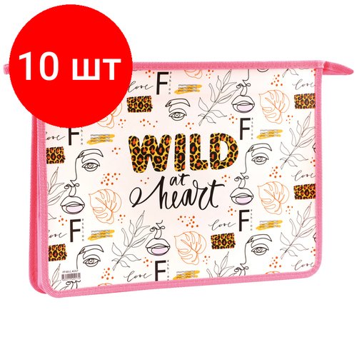 Комплект 10 шт, Папка для тетрадей 2 отделения А4 ArtSpace 'Wild at heart', пластик, на молнии