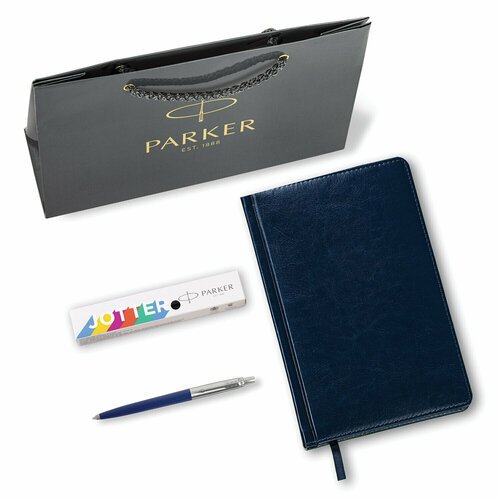 Ручка шариковая PARKER 'Jotter Plastic CT', корпус синий, ежедневник А5 синий, пакет, 880896