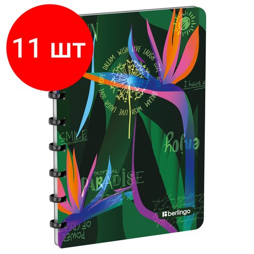 Комплект 11 шт, Бизнес-тетрадь А5+, 80л, Berlingo 'Jumble', клетка, на кольцах, с возм. замены блока, 80г/м2, пластик обложка 700мкм, линейка-закладка