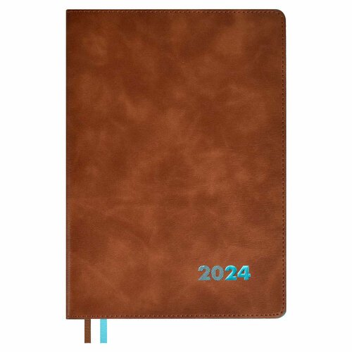 Еженедельник датированный 2024 ESCALADA, формат А5+, 80 л, мягкий переплёт, искусственная кожа 'Флоттер' коричневый