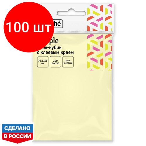 Комплект 100 штук, Стикеры Attache Simple 76х101 мм пастельные желтые (1 блок,100 листов)