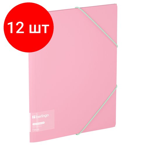 Комплект 12 шт, Папка на резинке Berlingo 'Haze' А4, пластик, 600мкм, розовая, софт-тач