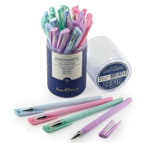 Ручка шариковая EasyWrite Zefir, 0,5 мм, синие чернила, матовый корпус Silk Touch, микс