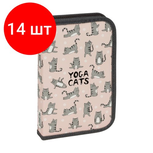 Комплект 14 шт, Пенал 1 отделение, 190*115 ArtSpace 'Yoga Cats', ламинированный картон, софт-тач