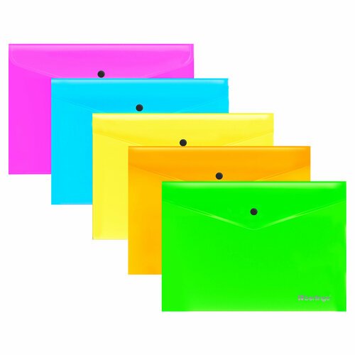 Папка-конверт на кнопке Berlingo 'Neon' В5, 200мкм, ассорти неоновых цветов - 25 шт.