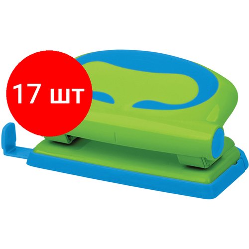 Комплект 17 шт, Дырокол Berlingo 'Fuze' 10л, пластиковый, зеленый, с линейкой