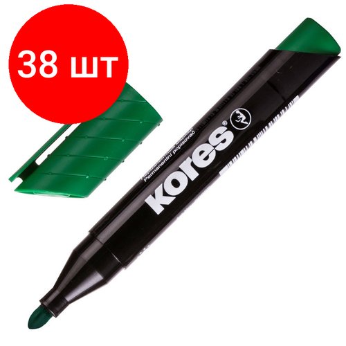 Комплект 38 штук, Маркер перманентный KORES зеленый 1.5-3мм круглый наконечник 20935