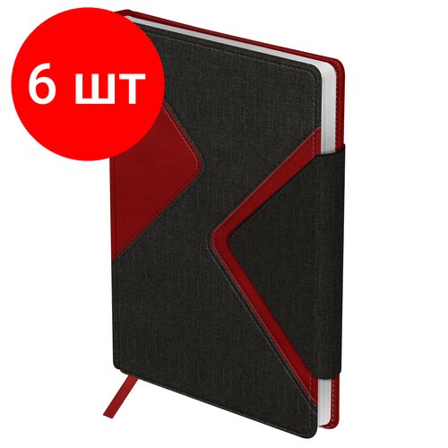 Комплект 6 шт, Ежедневник недатированный, А5, 136л, кожзам, OfficeSpace 'Magnetic valve', графитово-красный