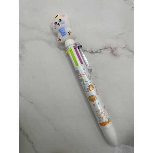 Ручка шариковая 'Мишка белый' автоматическая, многоцветная 8 цветов.