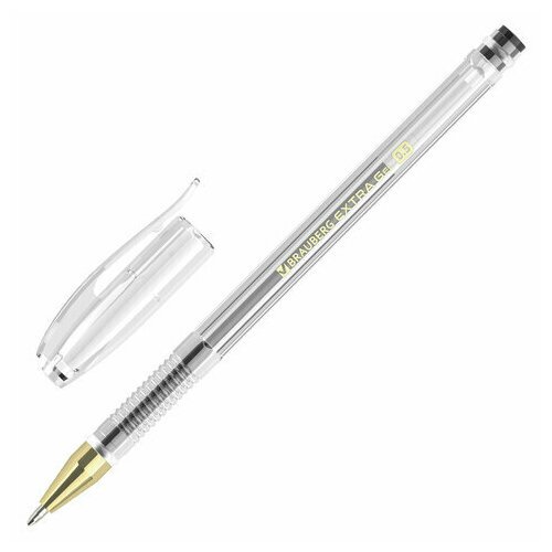 Ручка гелевая BRAUBERG 'EXTRA GLD', черная, корпус прозрачный, узел 0,5 мм, линия 0,35 мм, 143901