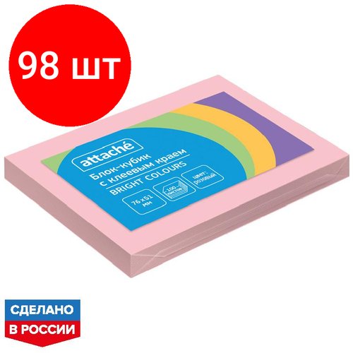 Комплект 98 штук, Стикеры ATTACHE Bright colours с клеев. краем 76х51 розовый 100л