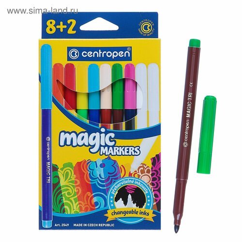 Фломастеры 10 цветов 3.9 мм Centropen 2549 Magic, линия 1,8 мм, меняют цвет, 8 цветов + 2 поглатителя, картонная упаковка