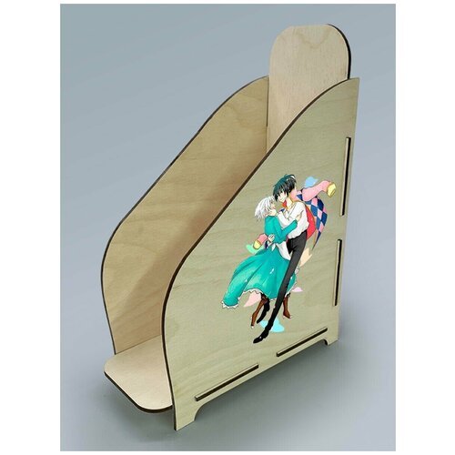 Органайзер лоток, подставка для бумаги, документов деревянная с цветным принтом 1 отделение аниме ходячий замок хаул кальцифер софи - 89