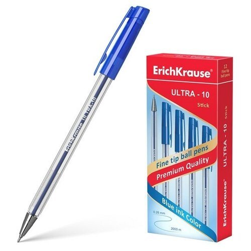 Ручка шариковая Erich Krause ULTRA-10, узел-игла 0.7 мм, толщина линии 0,26 мм, чернила синие, длина линии письма 2000 метров