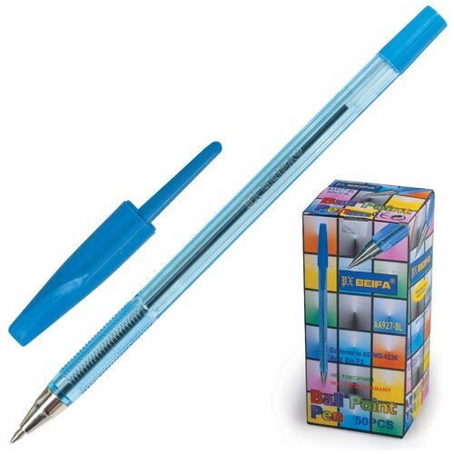Ручка шариковая BEIFA (Бэйфа) 927, корпус тонированный синий, узел 0,7 мм, линия письма 0,5 мм, 50 шт.