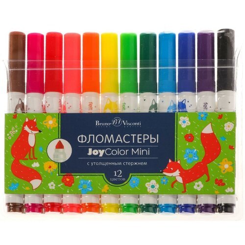 Фломастеры с утолщённым стержнем 12 цветов Joycolor Mini, в пластиковом кармане, микс