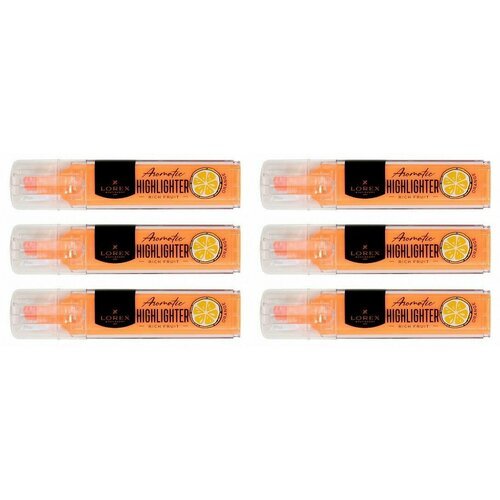 Lorex Маркер текстовый Aromatic 1-3,5 мм, оранжевый неоновый, скошенный, прозрачный корпус, 6 шт