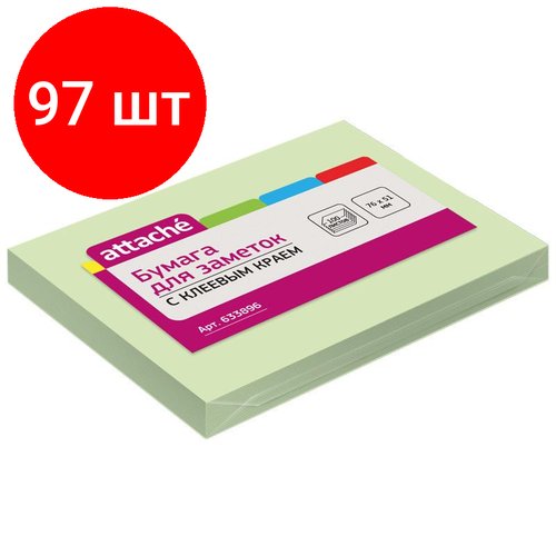 Комплект 97 штук, Стикеры ATTACHE с клеев. краем 76х51 салатовый 100л