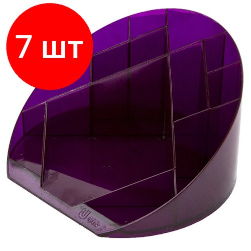 Комплект 7 штук, Подставка-органайзер Attache Яркий офис 12 отделений прозрачная фиолетовая