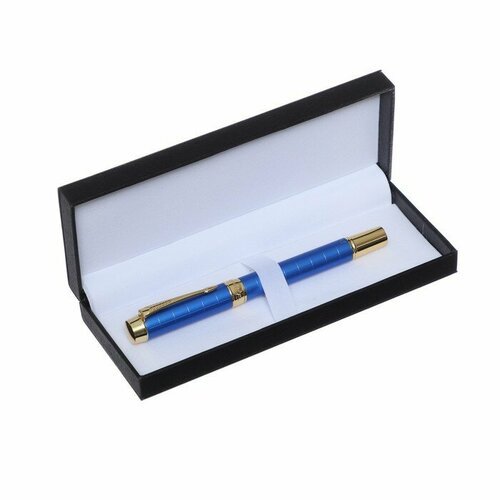Ручка подарочная роллер, в кожзам футляре, корпус синий, золото