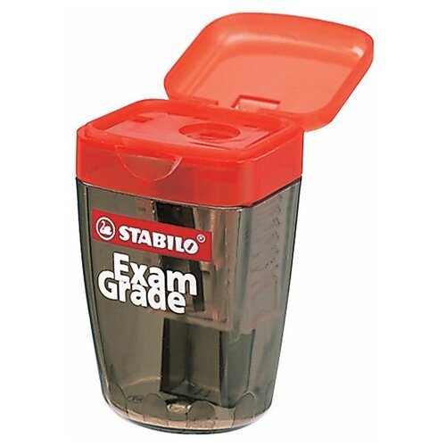 Точилка пластиковая с контейнером для карандашей диаметром до 8мм STABILO Exam Grade, красная