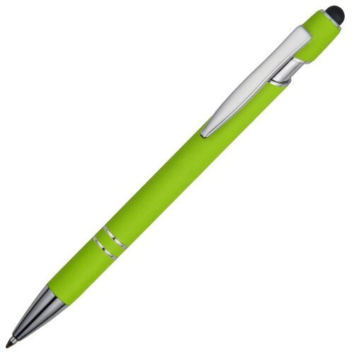 Ручка металлическая soft-touch шариковая со стилусом Sway, зеленое яблоко/серебристый