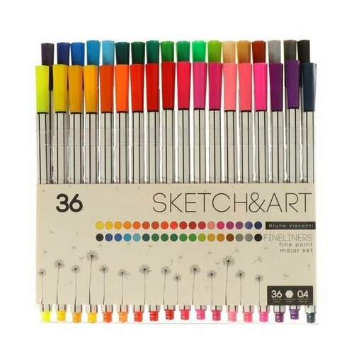 Набор капиллярных ручек 36 цветов Sketch&art, 0,4 мм, в пластиковой коробке BrunoVisconti 6919899 .