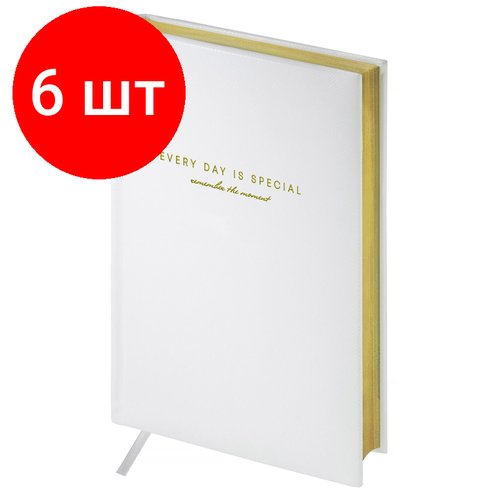 Комплект 6 шт, Ежедневник недатированный, А5, 136л, кожзам, OfficeSpace 'Dallas', белый, золотой срез